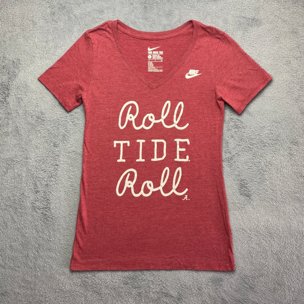 Nike Alabama Crimson Tide T-Shirt Womens Small Roll Tide Roll V-Neck Red Heather